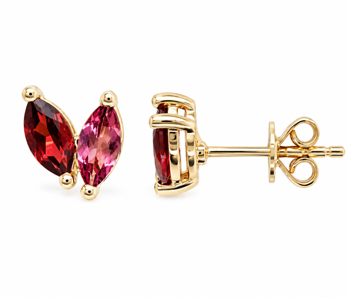 9K Gold Garnet & Tourmaline Studs