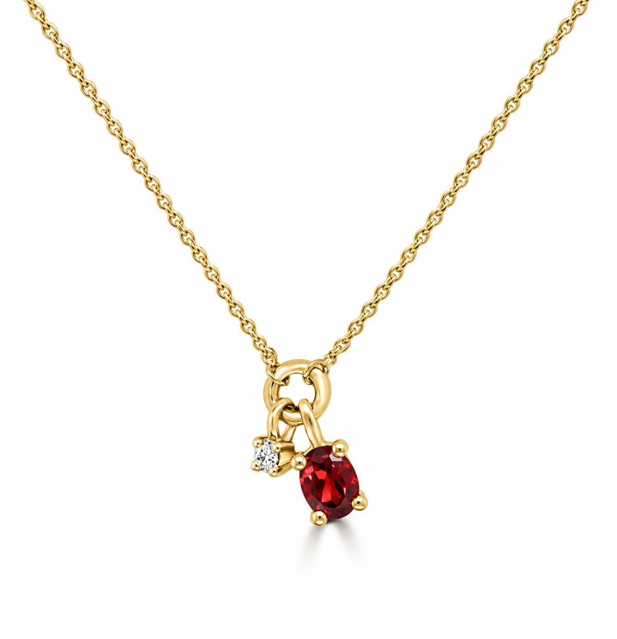 9K Gold 0.01ct Diamond & Garnet Necklace