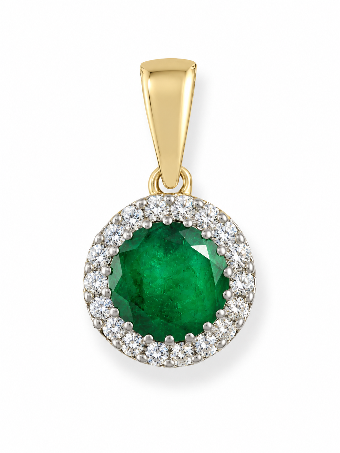 9K Gold 0.03ct Diamond & Green Emerald Pendant