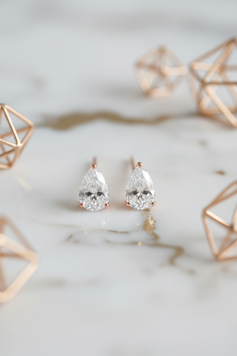 Clear pear earrings close-up