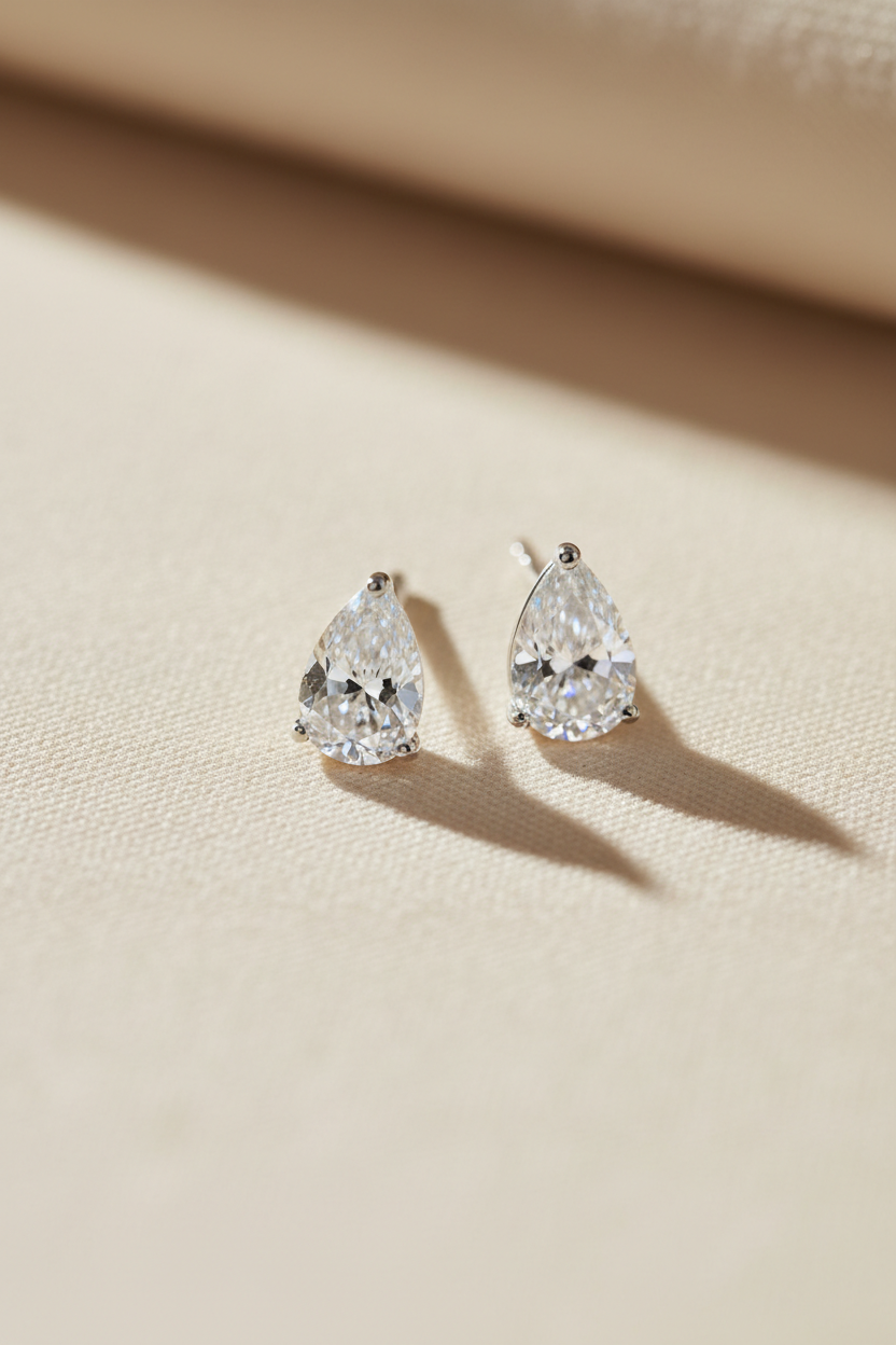 Clear pear earrings product shot