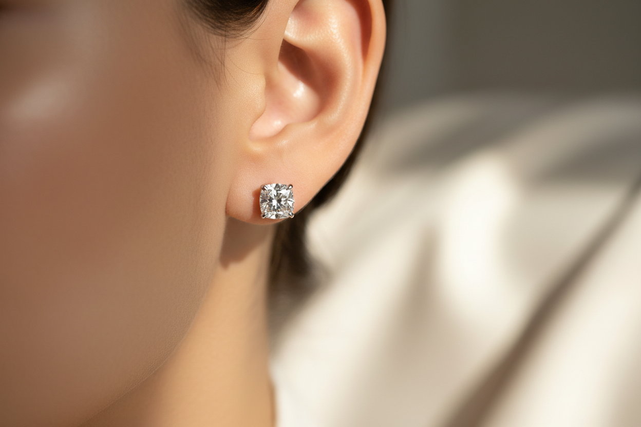 Dainty cushion cut stud detail