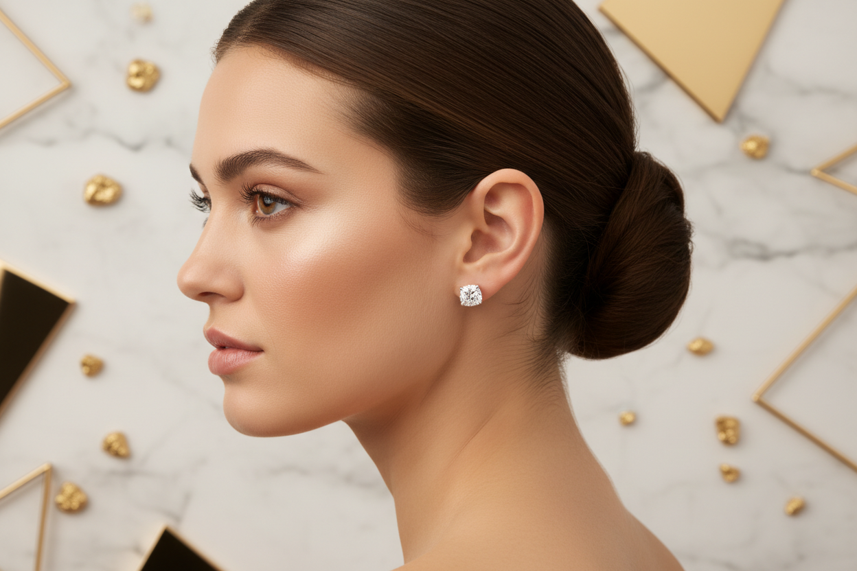 Delicate cushion cut on model ear
