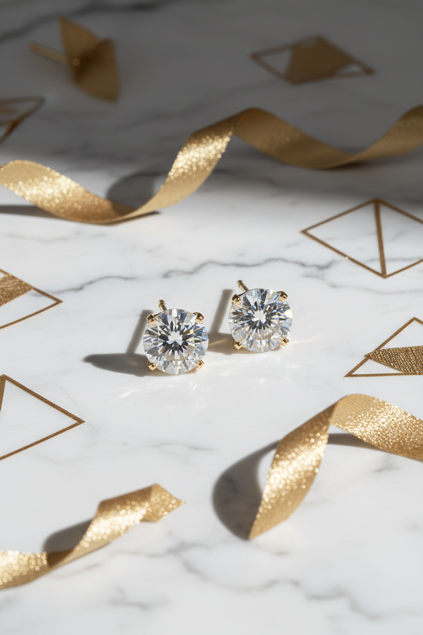 Diamond stud earrings premium portrait shot