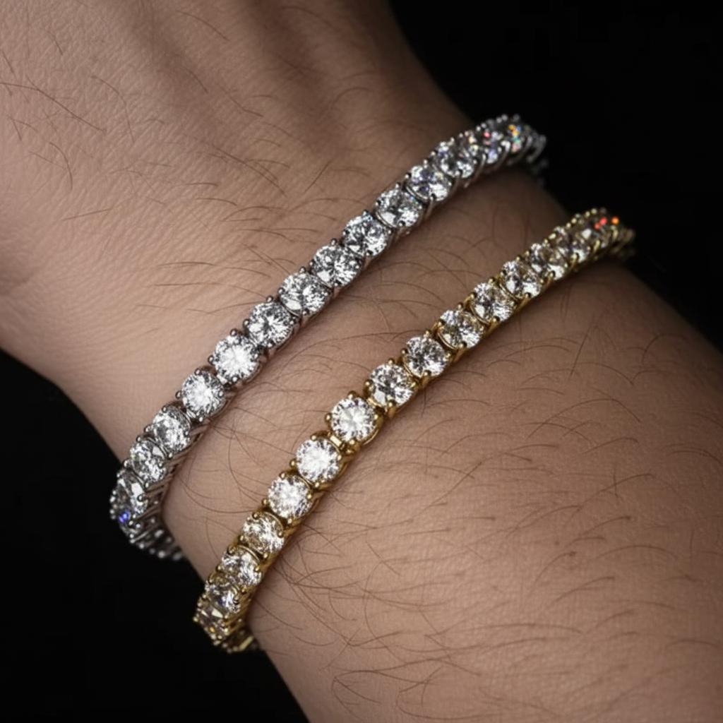 Diamond tennis bracelets on clean wrist