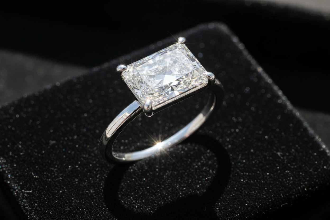 East-west radiant ring on black velvet