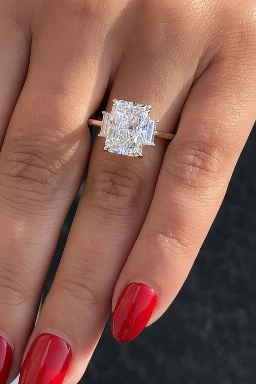 Engagement ring with red nails