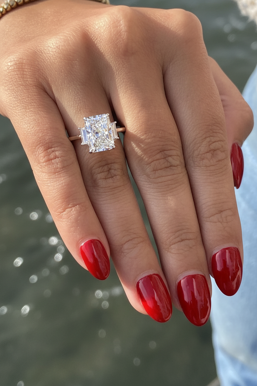 Engagement ring with red nails