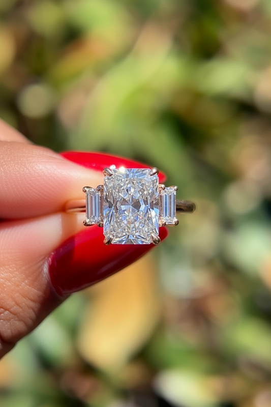 Engagement ring with red nails