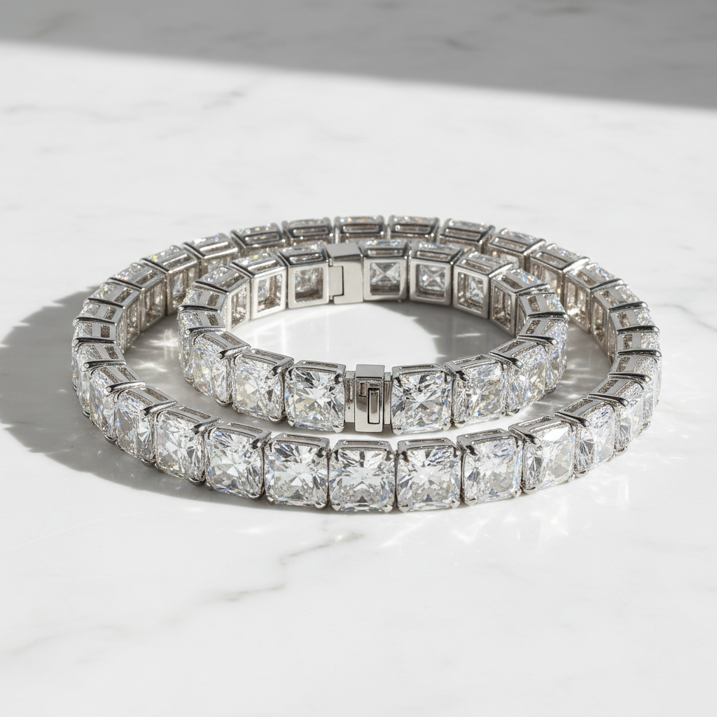 Extra-large tennis bracelet with hidden clasp