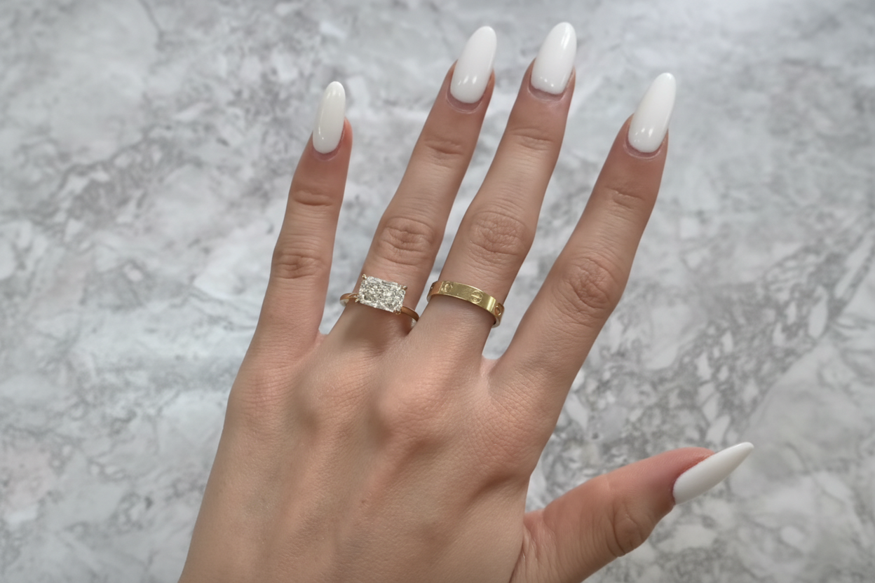 Original rings with long white nails