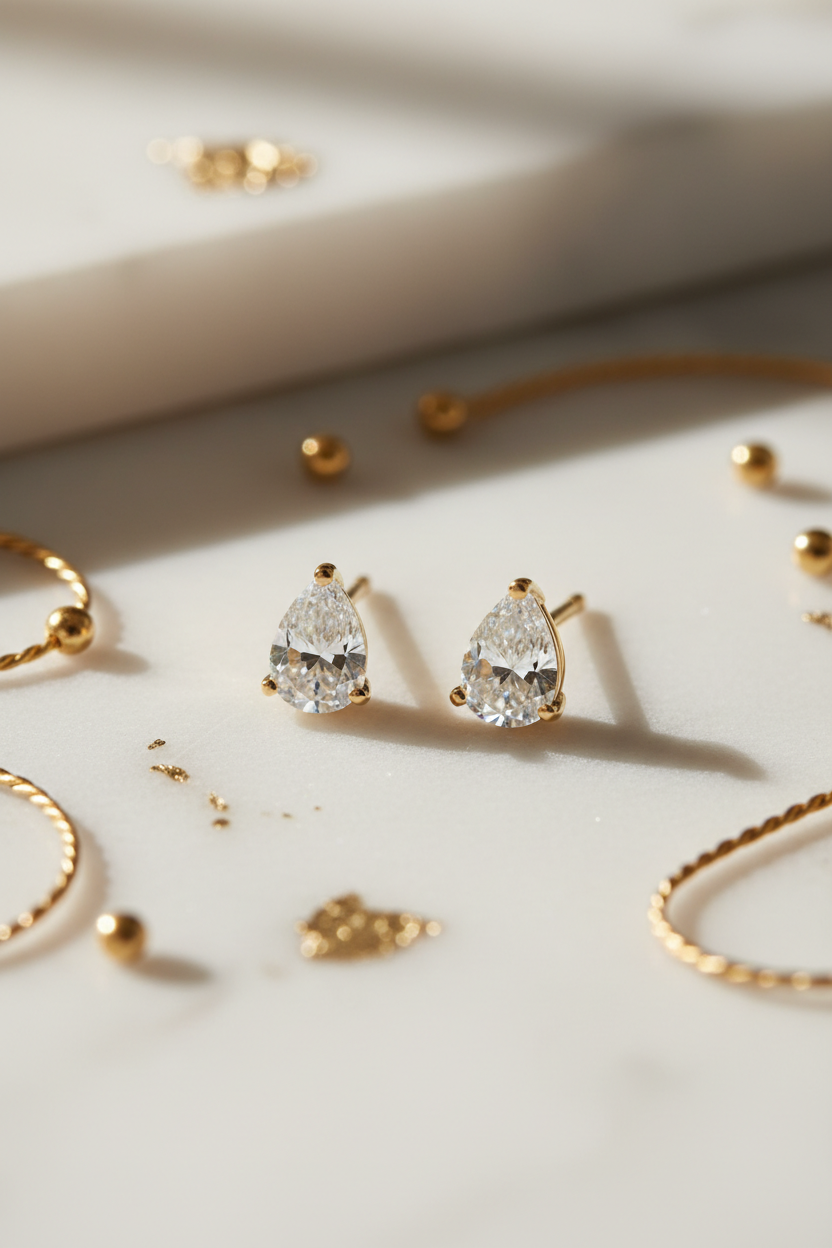 Pear earrings with gold accents