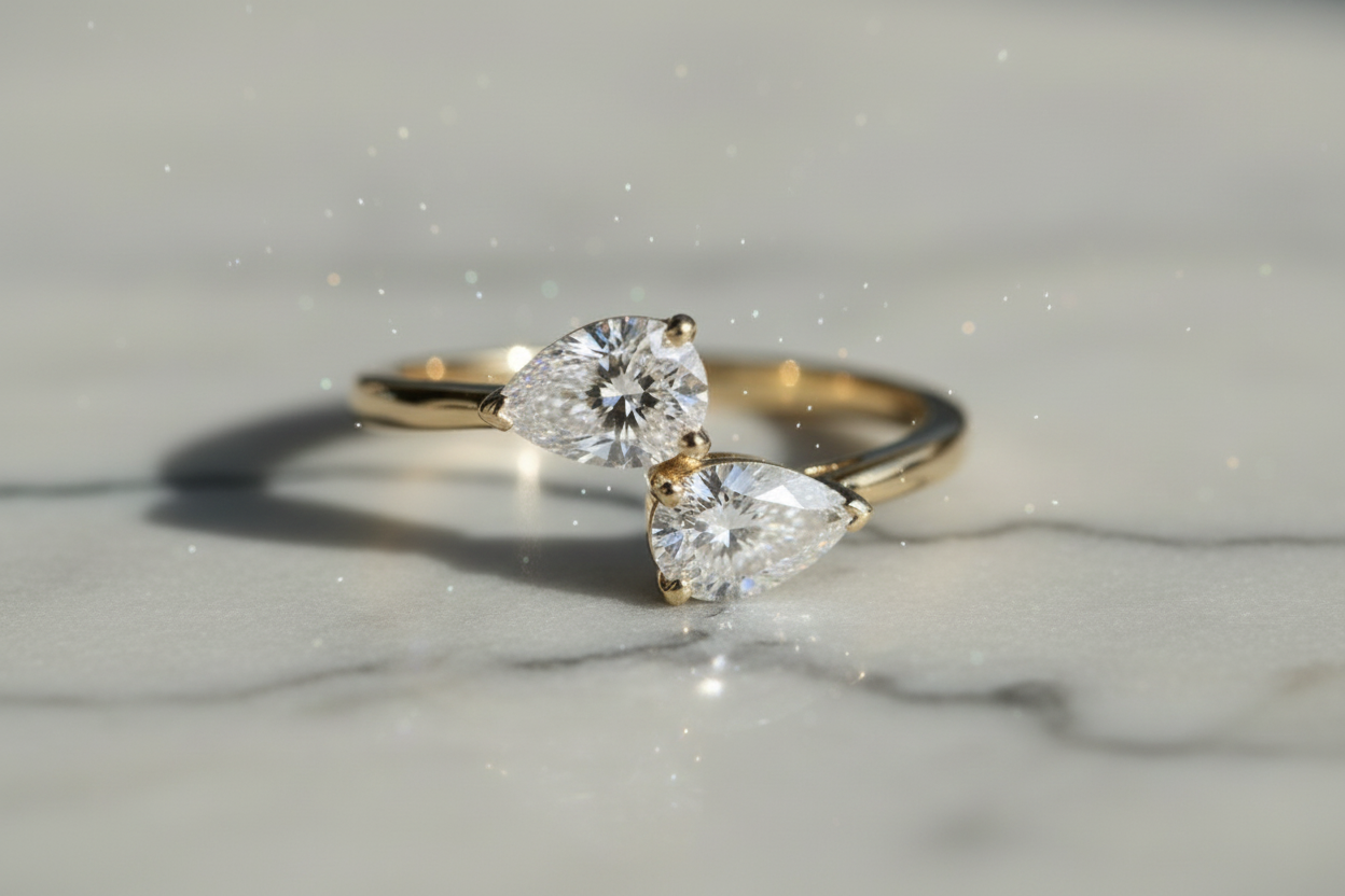 Ring on marble with direct sunlight