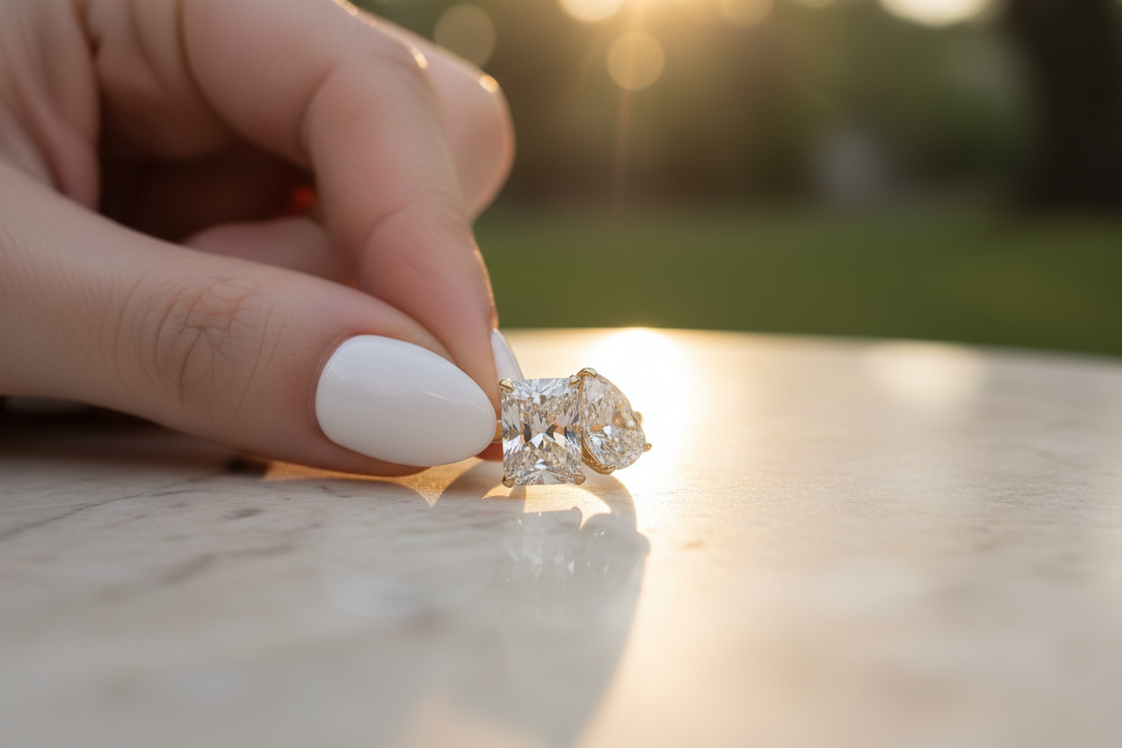 Ring on stone with golden hour light