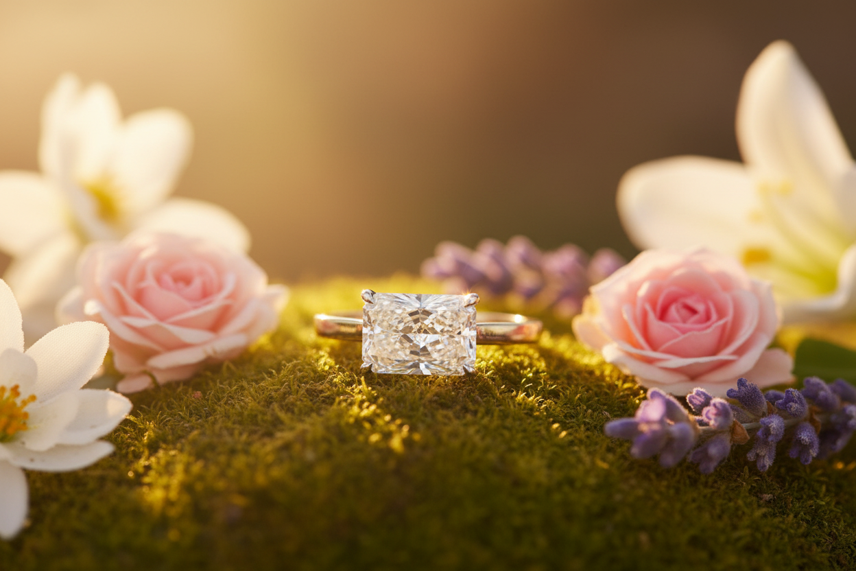 Ring with flowers background