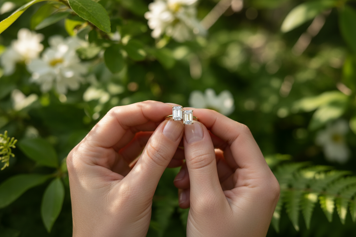 Ring with greenery background