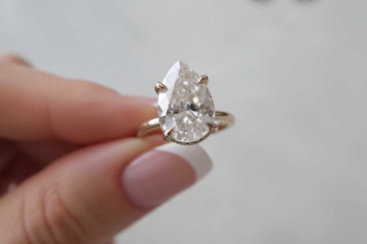 Ring with long French tip nails