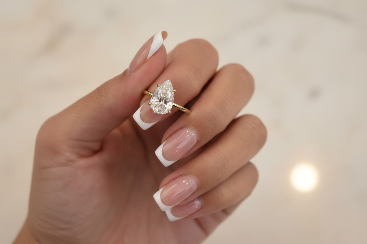 Savannah engagement ring with French tip nails