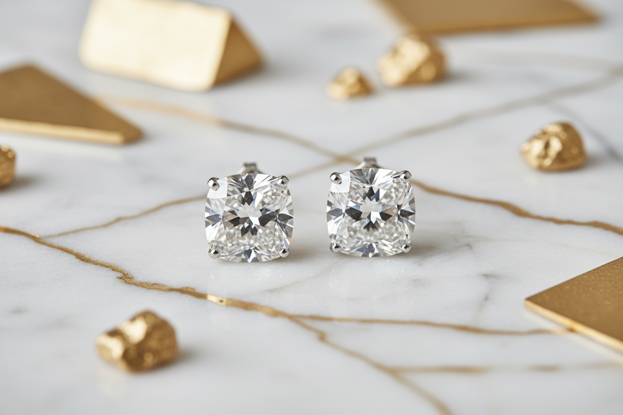 Solitaire cushion cut diamond studs