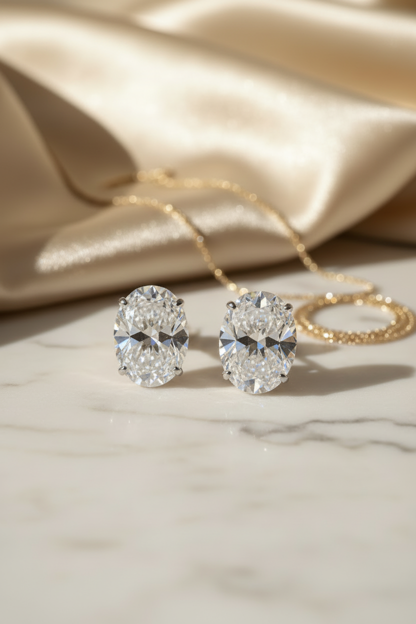 Solitaire oval diamond earrings