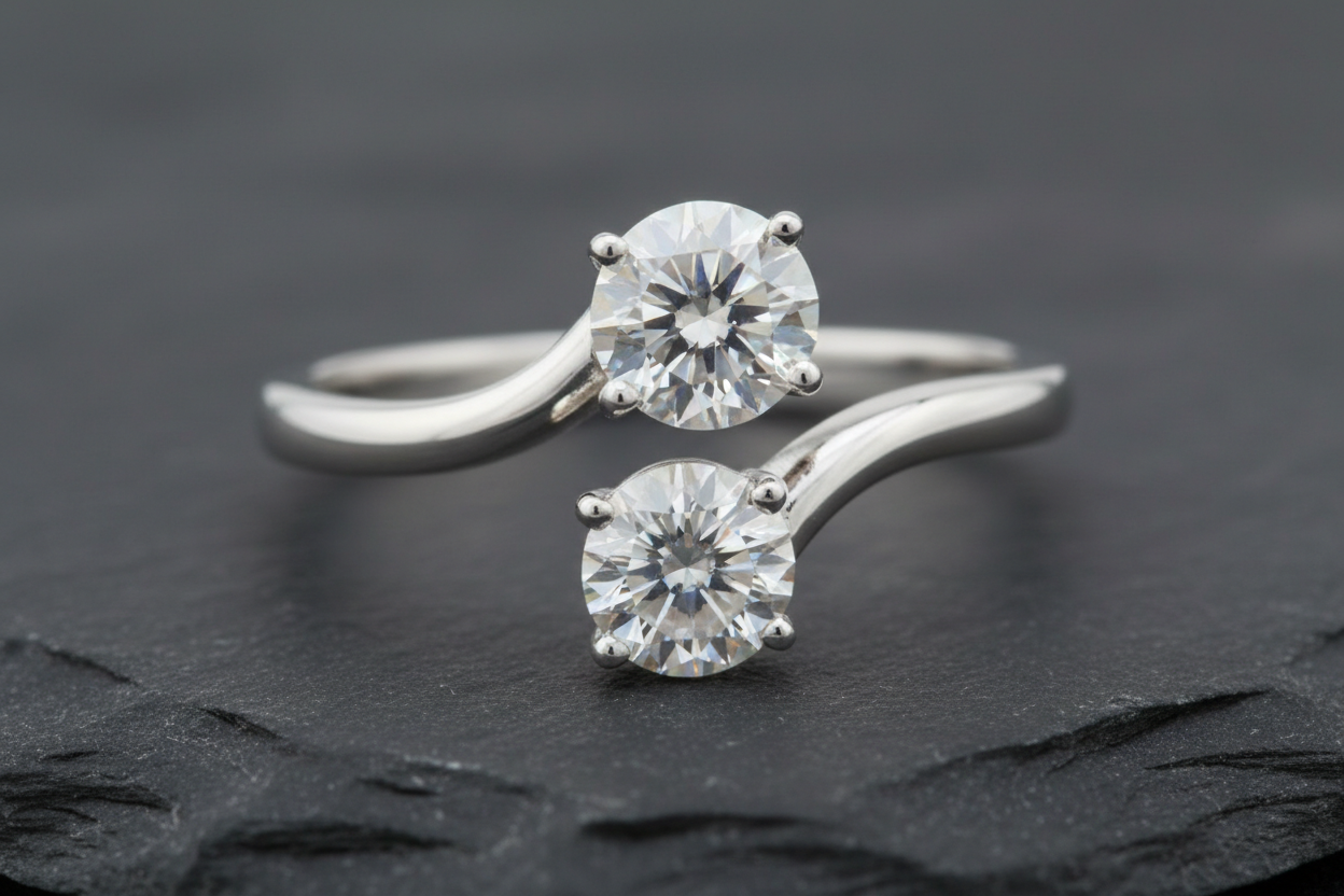 Two-stone diamond ring in silver