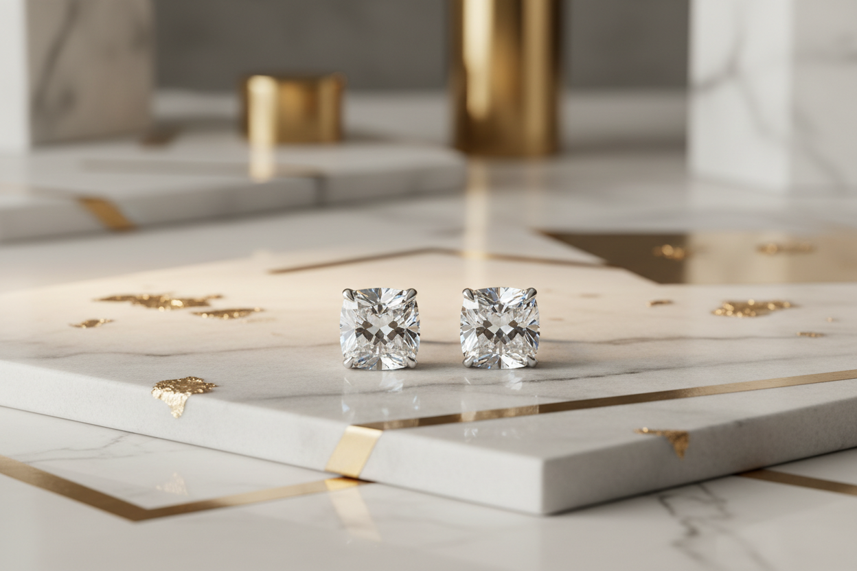 White gold cushion cut solitaire studs